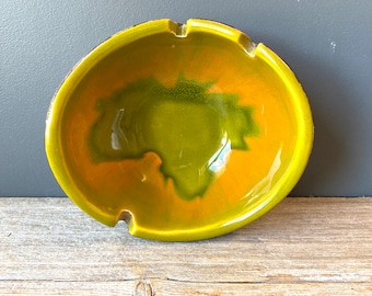 Vintage Ceramic Ashtray -  Green and Gold Ashtray