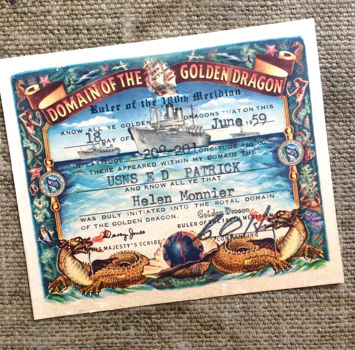 1959 Domain Of The Golden Dragon Certificate | Etsy