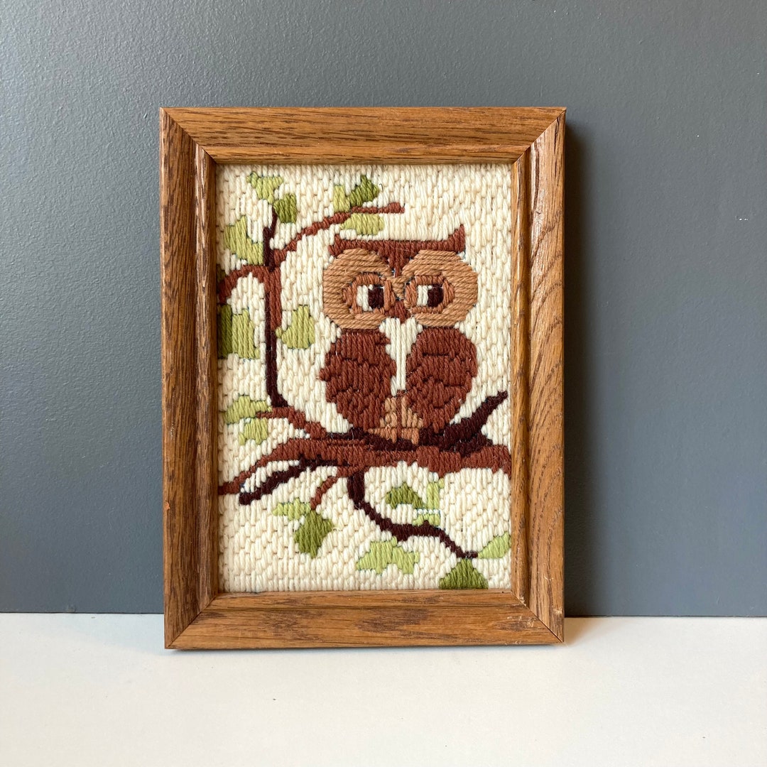 Vintage Framed Needlepoint Owl Needlepoint Etsy