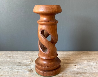 Turned Wooden Candle Holder - Mid Century Modern