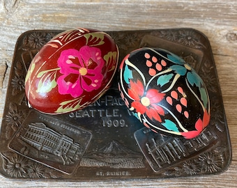 Set of 2 Vintage Wooden Eggs - Vintage Ukrainian Egg