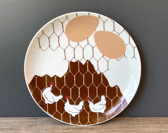 1980s Dennis Kyte Studio Chicken Plate - Farm Cottage Core