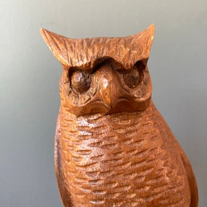 Signed Mid Century Carved Owl - Wood Owl