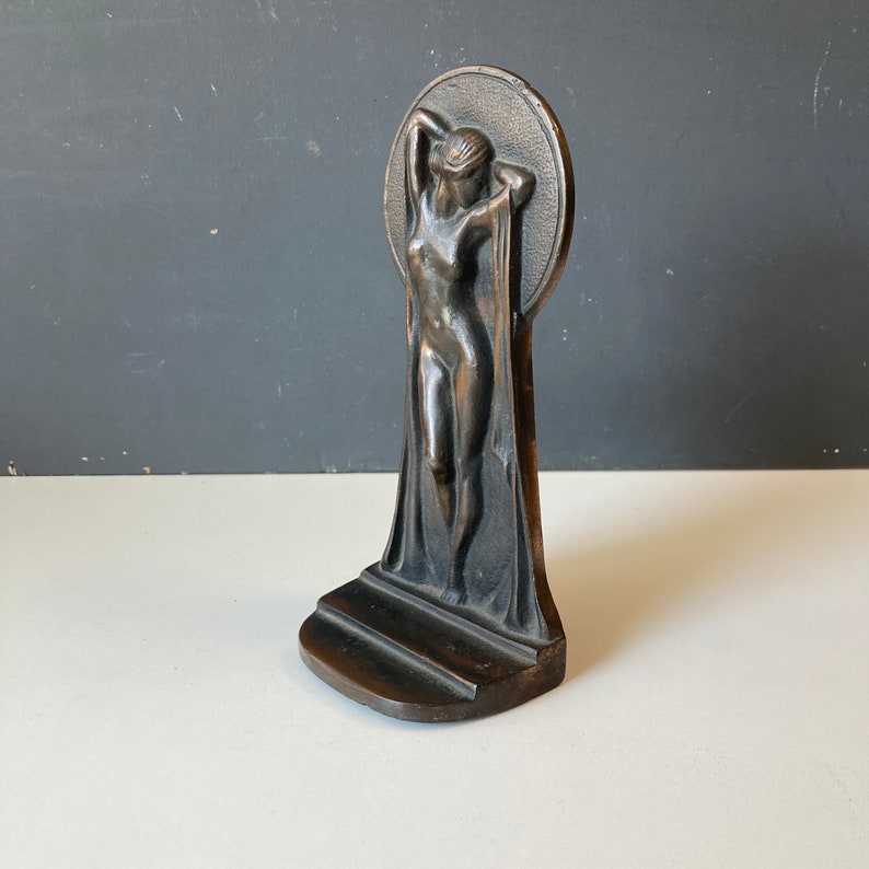 Vintage Nude Art Deco Bookend Cast Metal Keyhole Bookend Etsy
