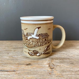 Vintage Otagiri Mug with Seagulls and Fishing Village - Made in Japan
