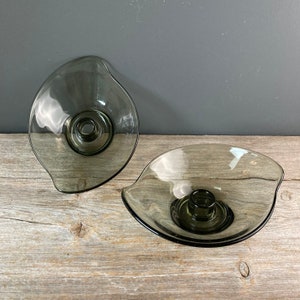 Glass Danish Style Candle Holders - Smoked Glass Taper Holders