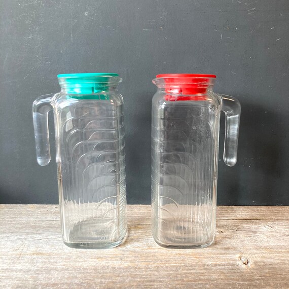 Vintage 1L Glass Water Bottle Made in Italy Turquoise Cap Etsy