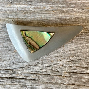 Vintage Peak Stainless and Abalone Triangle Brooch - Made in England