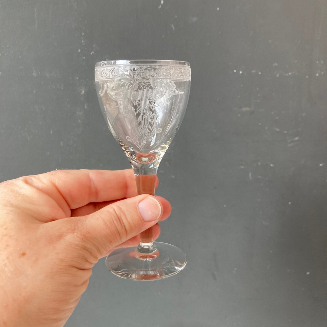 2 Etched Victorian Style Cordial Glasses Etsy