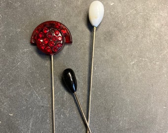 Vintage Red White Black Hat Pins