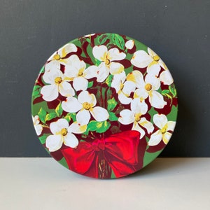 Lata navideña vintage - Lata con flores de cornejo