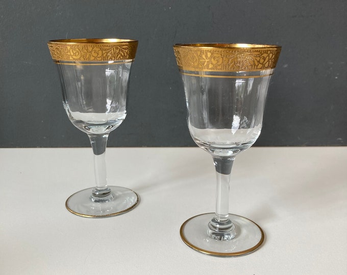 1940s Cordial Glasses Art Deco Edge Cordial Glasses Set of 2 Gold Rim