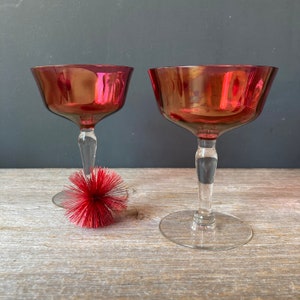1950s Champagne Glasses - Cranberry Champagne Coupes - Set of 2 - Coupes