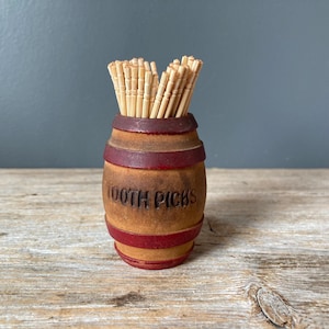 Mid Century Wooden Barrel Toothpick Holder