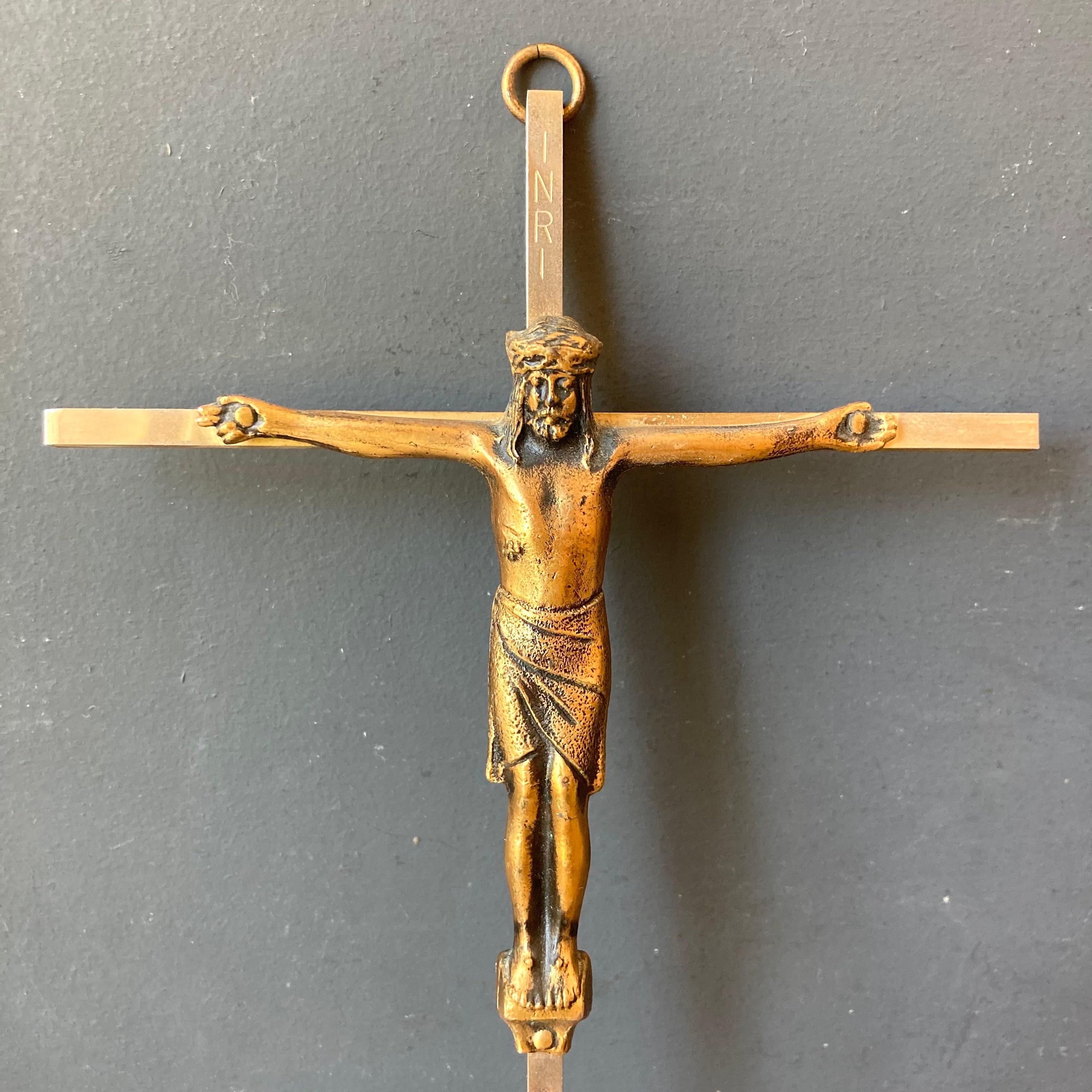 Vintage Brass Crucifix - Skinny Crucifix - Wall Mounted