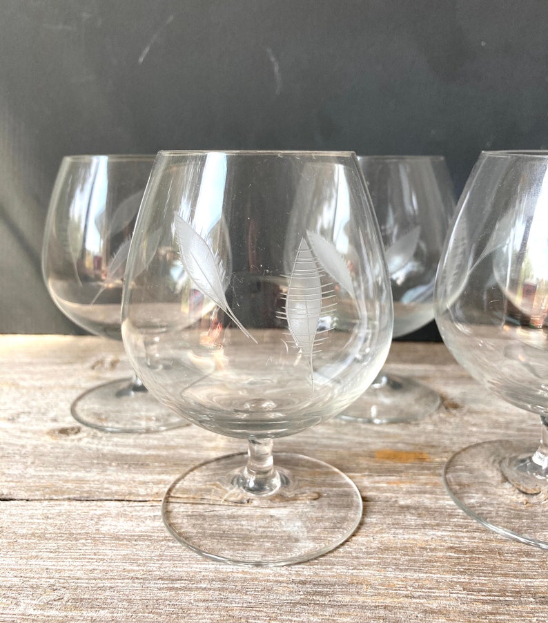 6 Etched Brandy Snifters Leaves Brandy Glasses Etsy
