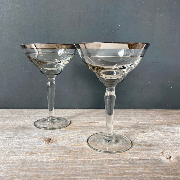1950s Mercury Champagne Glasses - Champagne Glasses - Silver Rim Champagne Coupe Glasses -  Set Of 2