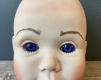 Large Vintage Porcelain  Doll Head - Blue Eyes