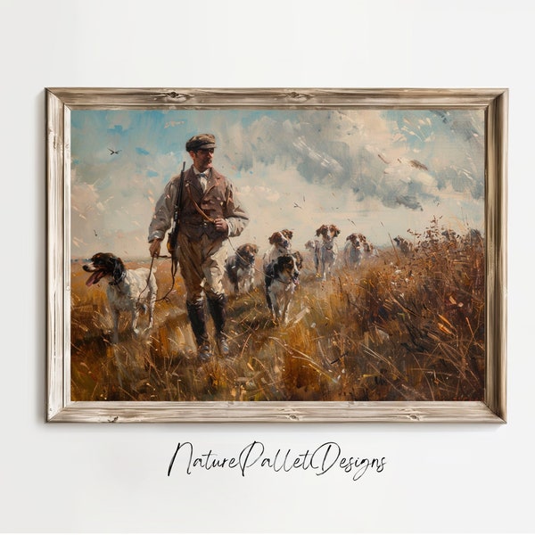 Digital vintage oilpainting, hunting painting,hunting portrait, hounds,  art prints, printabel artwork, wall art, art gift, vintage painting