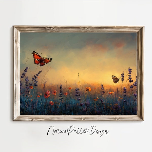 Digital oilpainting, landscape painting, sunrise summerfield, summerfield oilpainting,  wall art, art print, art gift, butterflies , artwork