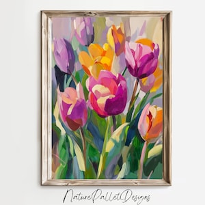 Modern tulip art print, coloful flower print, spring flower wall art, tulip wall art poster, instant download, dutch tulip