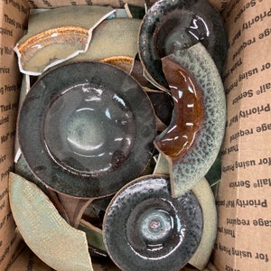 Small box of handmade tile shards mostly stoneware, some porcelain image 2