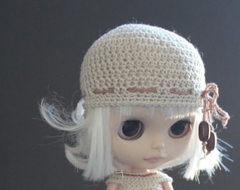 Blythe Gehäkelte Beanie Mütze mit Gehäkelten Perlenbinden