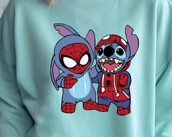 Comfort Colors Disney Stich Spiderman Shirt, Disneyland Stitch Tee, Funny Stitch Sweatshirt, Love Spidey T-Shirt, Disney Kids Cartoon Gift