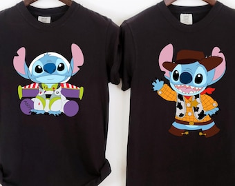 Comfort Colors Stitch Toy Story Shirt, Toy Story Couple T-Shirt, Stitch Woodie Sweatshirt, Stitch Buzz Tee, Stitch Woodie and Buzz Gift