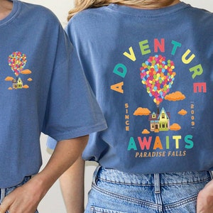 Disney Pixar Up Comfort Colors Shirt, Adventure Awaits Rainbow Balloons Tee, Disney Trip Gift, Up Movie T-Shirt, Paradise Falls Sweatshirt