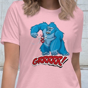 漫画ゴリラキャラクターレディースTシャツ面白いブルーコングデザインイラストコミックTシャツユーモラスな蚊アートTシャツ彼女へのかわいい楽しいギフト