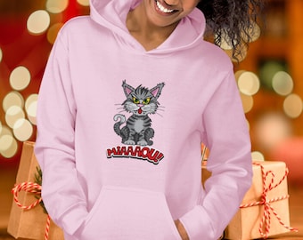 Uniseks hoodie met kattenillustratie, hoodie katachtige vriend, cadeau kattenliefhebber, hoodie met bakkebaarden, hoodie Miauw, hoodie Pawsome Buddy