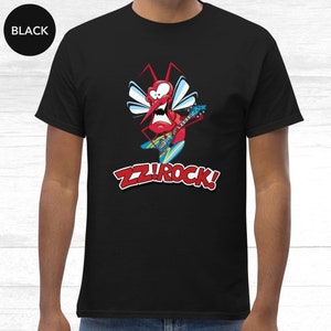 Rockstar Cartoon Character Men T Shirt, Funny Mosquito Design Illustration Tee, Hard Rock, Guitar Lovers Tshirt, Gift Idea for Music Lovers