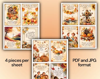 Tarjetas imprimibles con versículos bíblicos para el Día de Acción de Gracias / Tarjetas cristianas con versículos bíblicos de otoño / 12 tarjetas imprimibles en PDF y JPG / Descarga instantánea