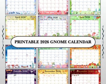 Calendario degli gnomi 2026 stampabile: pianificatore mensile (PDF)
