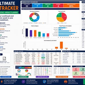 Ultimate Task Tracker Excel Template | Project Planner | Priority Matrix | Weekly Planner | Productivity Dashboard | Instant Download