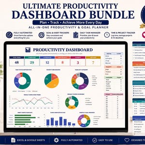 Ultimate Task Manager Spreadsheet | Excel Productivity Planner | Dashboard + 11 Graphs | Daily Weekly Monthly | Habit Tracker
