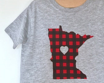 Minnesota Flannel Toddler T-Shirt - Screen Printed Minnesota Red Buffalo Check Toddler Tee for Boy or Girl by Oh Geez! Design