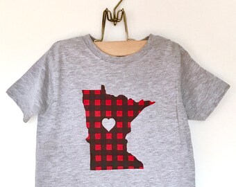 Minnesota Flannel Toddler T-Shirt - Screen Printed Minnesota Red Buffalo Check Toddler Tee for Boy or Girl by Oh Geez! Design