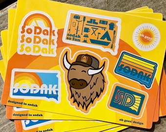 SoDak Sticker Sheet by Oh Geez! Design - South Dakota Sticker Sheet - South Dakota Souvenir - South Dakota Gift -SoDak Water Bottle Stickers