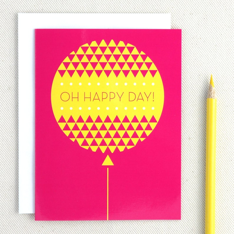 Birthday Card Oh Happy Day Birthday Balloon Geometric Modern Birthday Card image 1