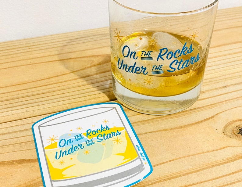 On the Rocks Under the Stars Whiskey Glass by Oh Geez Design Whiskey Rocks Glass Bourbon Glass Retro Starburst Whisky Rocks Glass image 8