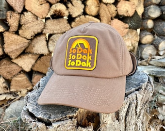 SoDak Retro Patch Ear Flap Hat – Duck Brown Canvas Fleece Cap