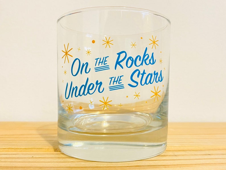 On the Rocks Under the Stars Whiskey Glass by Oh Geez Design Whiskey Rocks Glass Bourbon Glass Retro Starburst Whisky Rocks Glass image 6