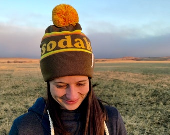 SoDak Retro Knit Beanie - South Dakota Retro Striped Pom Beanie - SoDak Mens Womens Kids Beanie by Oh Geez! Design - South Dakota Gift