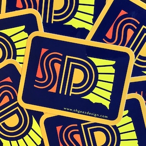 South Dakota Sticker - SD Sun Retro Sticker - South Dakota Sunny Day Vinyl Sticker - South Dakota Navy Sun Decal by Oh Geez! Design