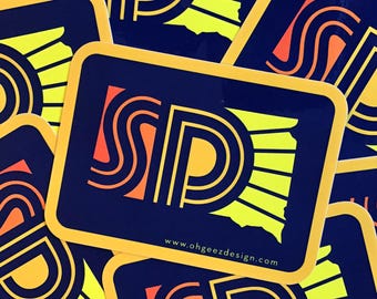 South Dakota Sticker - SD Sun Retro Sticker - South Dakota Sunny Day Vinyl Sticker - South Dakota Navy Sun Decal by Oh Geez! Design