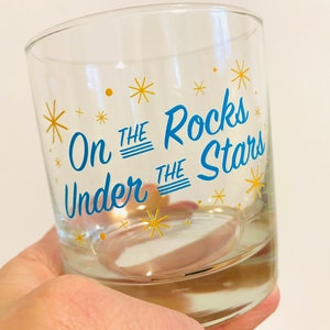 On the Rocks Under the Stars Whiskey Glass by Oh Geez Design Whiskey Rocks Glass Bourbon Glass Retro Starburst Whisky Rocks Glass image 5