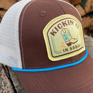 Kickin It in SoDak Snapback Rope Hat by Oh Geez Design South Dakota Western Patch Trucker Hat Brown Retro SoDak Cowboy Boot Rope Hat image 10