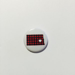 North Dakota Pin - North Dakota Love Flannel Pinback Button by Oh Geez! Design